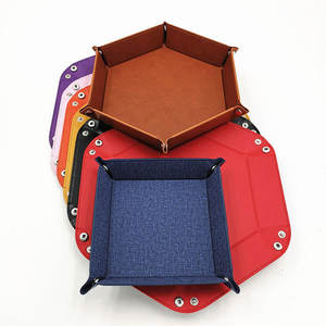 High Quality PU Leather and Velvet <b>Mat</b> Desktop Storage Trays Foldable DND and Other Table Games Rolling Hexagonal Dice Tray - Product Image 3