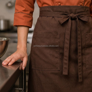 Conjunto de Uniforme de Chef Unisex, Algodón Tejido, Manga Larga, Cierre de Botones, Delantal Marrón, Ropa de Trabajo para Restaurante y Bar - Product Image 5