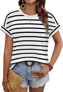 T-shirt pour femme, col en V, manches courtes, coupe classique, décontracté, été, respirant, toile 100% coton - Product Image 4