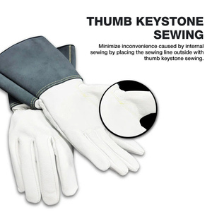 Gants de sécurité industriels robustes les plus populaires pour le soudage TIG, à manchette longue, en cuir de chèvre et croûte de cuir de vache, protection anti-coupure pour les mains - Product Image 6