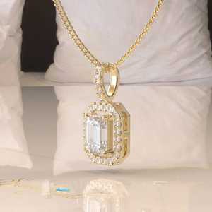 Octagon Cut Moissanite 14K <b>Gold</b> Certified 1CT Halo Geometric Luxury <b>Pendant</b> Necklace - Product Image 2