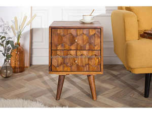 Wooden Geometric Bedside <b>Table</b> Mid-Century Modern Nightstand Carved Wood 2-Drawer Side <b>Table</b> Retro Wooden Bedside Cabinet 2026 - Product Image 2