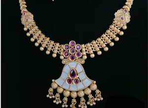 Conjunto de collar dorado antiguo de alta calidad, conjunto de Collar chapado en oro con pendientes para colección de ropa de boda para mujer - Product Image 3