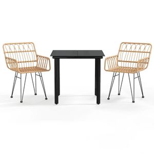 Set da Pranzo da Giardino in Rattan Nero per 2 Persone, Struttura in Metallo, Arredamento Esterno Contemporaneo Resistente alle Intemperie - Product Image 4