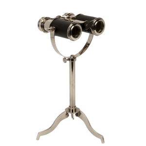 <b>Antique</b> Brass Tabletop Binoculars on Stand Nautical Marine Telescope Style Leather Binocular Stand Vintage Home and Office Decor - Product Image 1
