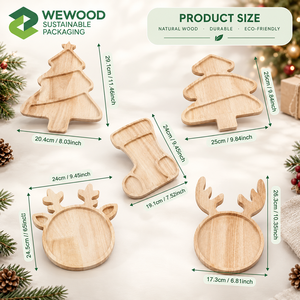Plateau de Noël en bois écologique, plateau de service mignon en bois naturel, plateau pour aliments, fruits, en-cas, fête de Noël, dîner - Product Image 2
