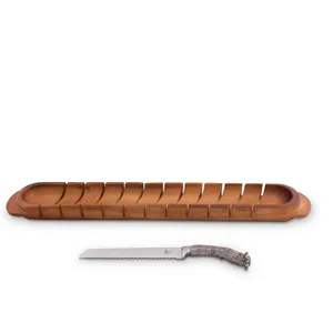 Tabla de Servir de Madera Hecha a Mano con 12 Compartimentos, Forma Ovalada, Diseño Rústico para Fiestas, Incluye Cuchillo de Acero Inoxidable - Product Image 1