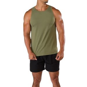 Camiseta sin mangas de punto para hombre, verde oliva, de spandex/algodón, cuello redondo, formal, transpirable, de secado rápido, ecológica, con logo frontal y trasero. - Product Image 1
