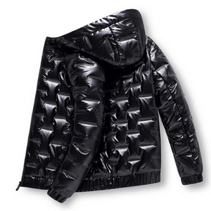 Veste matelassée à capuche noire pour homme, fermeture éclair, coupe-vent, manteau d'hiver décontracté, rembourrage en polyester, longueur normale - Product Image 2