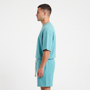 Ensemble deux pièces personnalisable pour homme, t-shirt à manches courtes et short de couleur unie, vêtements d'été respirants avec design personnalisé - Product Image 2