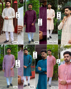 Kurta ethnique pour homme, broderie détaillée, tissu réversible en coton et rayonne, idéal pour les célébrations et les événements culturels. - Product Image 3