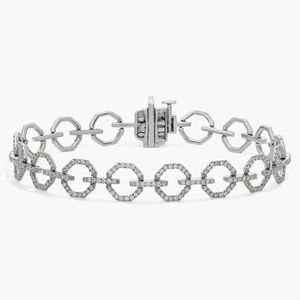 Pavé Diamond Octagon Link <b>Bracelet</b> in White Gold - Product Image 6