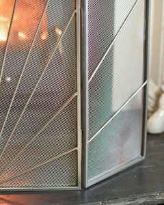 Sunburst Arch Metal Fireplace <b>Screen</b> Three Panel Folding Fine Mesh Spark Guard Freestanding Hearth <b>Protector</b> Bronze Finish - Product Image 4