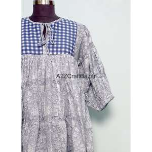 Vestido Mini 100% Algodón con Estampado de Bloques, Estilo Bohemio Casual, Sexy y Lujoso, Estilo Boho Simple, Maxi para Todas las Temporadas: Primavera, Verano, Otoño - Product Image 3