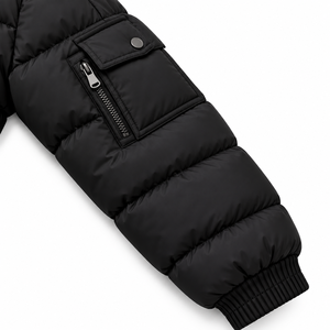 Chaqueta Acolchada con Capucha para Hombre, Negra, Cálida, Cortavientos, Impermeable, de Secado Rápido, Estilo Casual Elegante, con Cierre Frontal, Color Sólido, 100% Poliéster - Product Image 6