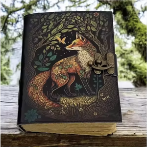 Cuaderno de cuero vintage con impresión UV Fox, diario, bloc de notas, cuaderno de bocetos con papel de algodón antiguo ecológico con borde deshilachado. - Product Image 2