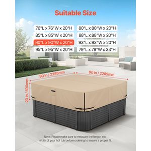 Copertura per Vasca Idromassaggio da Esterno 90 X 90 X 20 Pollici, Impermeabile e Resistente alle Intemperie, in Tessuto Oxford 600D Resistente, Protezione di Sicurezza - Product Image 2