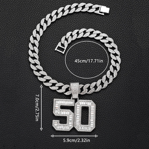 Collar Hip Hop con Colgante Número 50, Diamante Moissanita, Cadena Cubana de Plata 925 - Product Image 3