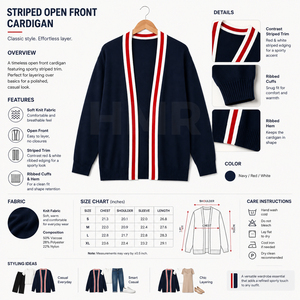 HMR Women Acrylic Sisterhood Women's <b>Navy</b> Knitted <b>Cardigan</b> Long Sleeve V-Neck Contrast Stripe Casual Sweater All Seasons Wear - Product Image 5