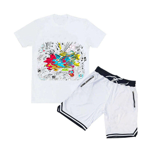 Conjunto de Camiseta y Pantalones Cortos Deportivos para Hombre, Diseño Gráfico, Verano, Venta Especial, Logotipo Personalizado, Ropa Urbana, Poliéster/Algodón - Product Image 3