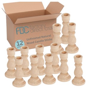 Unfinished Natural Wood <b>Candle</b> <b>Sticks</b> Wholesale - 12pc Bulk Candleholder - Product Image 1