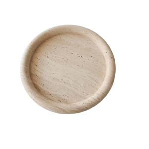 Plateau de rangement rond en travertin naturel Art Déco pour fruits, desserts, gâteaux avec logo personnalisé - Multifonctionnel pour cuisine et salle de bain - Product Image 6