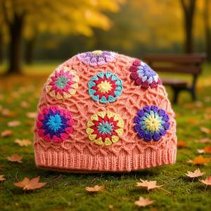 Gorros de lana con diseño floral para tejer - Product Image 3