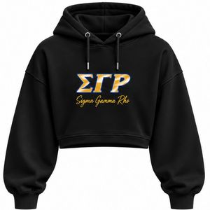 เสื้อฮู้ดครอปผู้หญิง Sigma Gamma Rho สีดำ ตัวอักษรกรีกสีทองแบบกำหนดเอง SGRho เสื้อฮู้ดแฟชั่นสำหรับชมรมนักศึกษา - Product Image 1