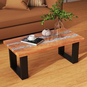 Tavolino da Caffè in Legno di Teak con Piano in Resina Epossidica Effetto Fiume - Product Image 5