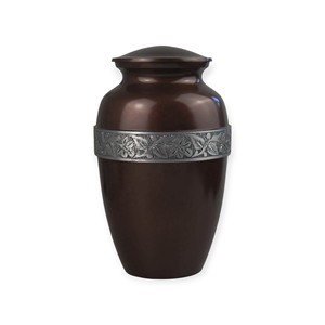 Urne funéraire élégante bleue et argentée à motifs avec détails gravés pour cendres et commémoration d'adultes - Product Image 2