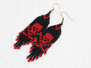 Seed Beads Embroidery Flower Style Lightweight Shape <b>Earrings</b> White <b>Red</b> Blue Colors Beaded Fringe Handmade India - Product Image 5