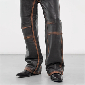 Anti-wrinkle <b>Men's</b> Real Cowhide <b>Leather</b> Pants Cargo Quilted Panel Breeches <b>Trousers</b> Genuine <b>Leather</b> Pant for <b>Men</b> - Product Image 5
