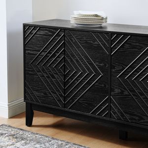 Buffet de style farmhouse à 60,5 pouces avec étagères réglables, motif géométrique moderne du milieu du siècle, avec rangement - Product Image 4