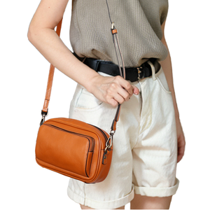Genuine Leather Crossbody Bag <b>Mini</b> Shoulder Handbag Zipper Closure Polyester Lining for Women - Product Image 3