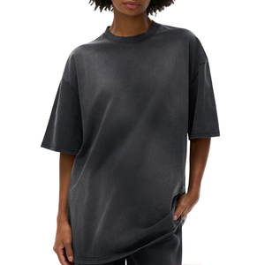 Wholesale 100% Heavyweight Cotton Women's <b>T</b>-Shirt Custom Plain Washed Oversized Crew Neck Short Sleeve Eco-Friendly Breathable - Product Image 5