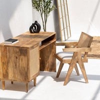 Bureau en bois massif naturel moderne Vandana Vesta Merino Rattan Door Bleach, mobilier de bureau en bois