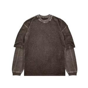 เสื้อครอปทรงบ็อกซี่ แขนยาว คอวี ทรงหลวม ผ้าฟลีซโพลีเอสเตอร์/คอตตอน ซักย้อมสีแบบแอซิดวอช ระบายอากาศได้ดี เหมาะสำหรับฤดูหนาว  รับสกรีนโลโก้ - Product Image 1