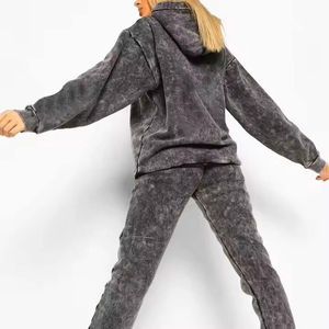 Ensemble sweat à capuche et pantalon de jogging délavé pour homme, noir, deux pièces, tenue décontractée ample - Product Image 5