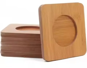 Ensemble de sous-verres ronds en bois, finition naturelle, tapis antidérapants pour table de boissons, design moderne - Product Image 3