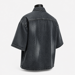 Camisa de mezclilla negra vintage para hombre, de manga corta, con botones, fabricante de ropa de marca privada OEM ODM - Product Image 5