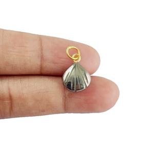 925 Sterling Silver Pyrite Gemstone Pendentif avec Sea Shell Carving 12mm Or Vermeil Guérison Pierre de Cristal pour Enfants - Product Image 2