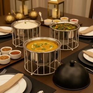 Réchaud de buffet minimaliste en acier inoxydable avec couvercle en dôme et support à bougie pour une utilisation moderne lors des dîners et des buffets - Product Image 3