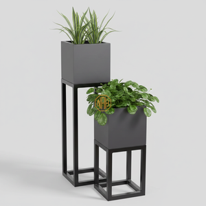 Modern Minimalist Metal <b>Flower</b> Stands with Square Planters Black Indoor Outdoor Use for Green Plants and <b>Artificial</b> <b>Flowers</b> - Product Image 1