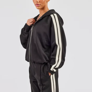 Ensemble de survêtement pour femme, pull et pantalon large, ensemble deux pièces pour femmes, survêtement en tricot à capuche avec fermeture éclair - Product Image 4