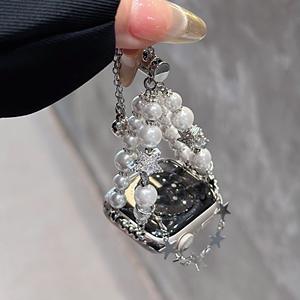 สายนาฬิกาไข่มุกยืดหยุ่นแบบกำหนดเองสำหรับนาฬิกาพร้อมจี้โลหะสายโซ่แม่เหล็กสร้อยข้อมือสุดหรู - Product Image 4