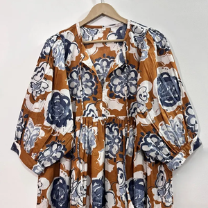 Vestido Casual Midi para Mujer, Tejido 100% Algodón, Liso, Manga Corta, Cintura Imperio, Estilo Babydoll, Cuello en V, Holgado, Funcional - Product Image 5