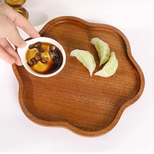 Premium Eco-Friendly Customizable Modern Movable Acacia Wood Serving Tray Set Scalloped Edge Snack Plates Birthday <b>Decorative</b> - Product Image 3