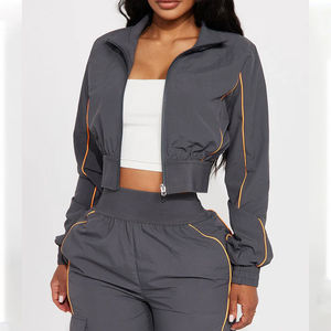 Ensemble de survêtement décontracté pour femme avec coupe-vent à poignets élastiques, tenue de fitness tendance, ensemble deux pièces coupe ample pour la course en extérieur - Product Image 2