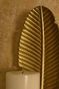 Élégant porte-bougie mural en feuille d'or, support en métal pour bougies chauffe-plat et bougies pilier, pour la décoration intérieure, le salon et la salle à manger - Product Image 3