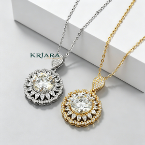 Colgante de Plata 925 con Baño de Oro y Moissanita para Mujer, Corte Brillante, Forma de Flor, Joyería Clásica de Boda, Solitario - Product Image 1